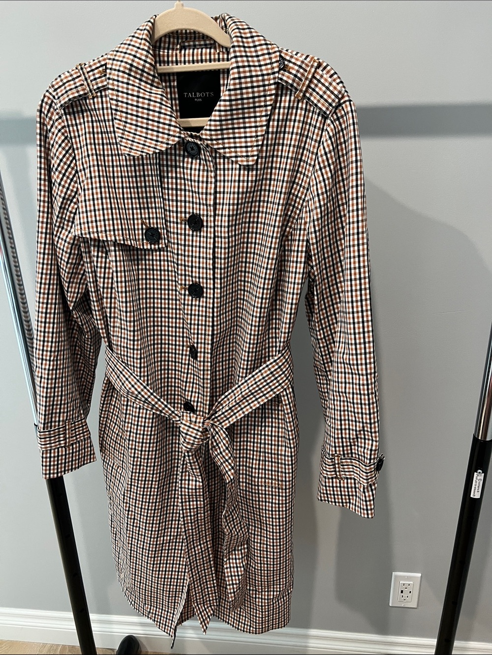 Talbots Beige and Black Checked Trench Coat with Belt